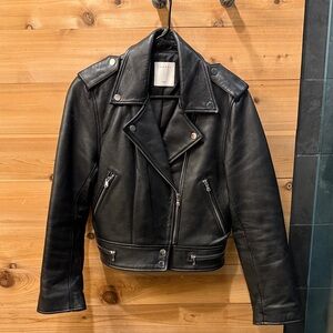 Sandro Black Leather Biker Jacket